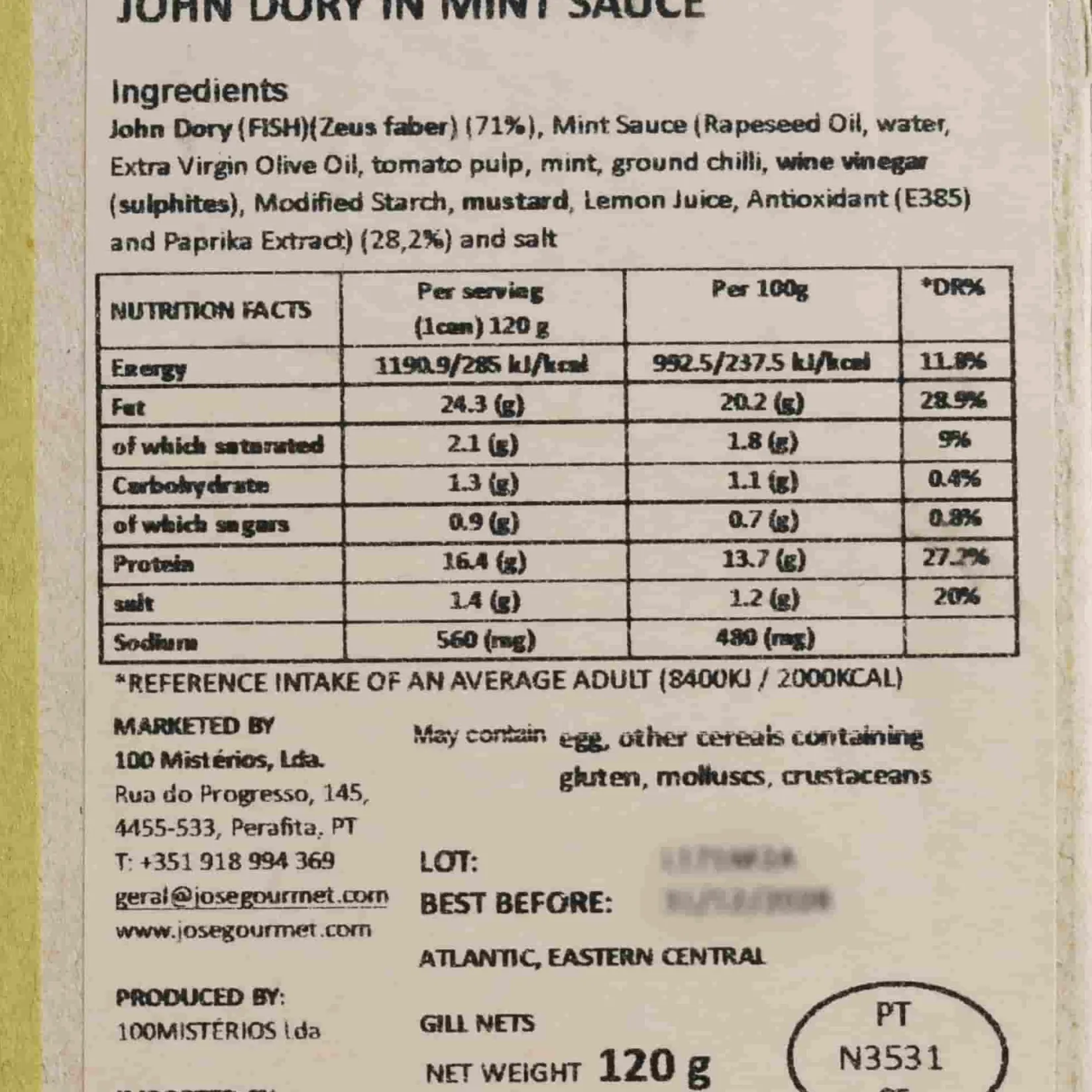 ABC+ Ingredients Brands|Tinned Fish & Seafood^John Dory in Mint Sauce, 120g