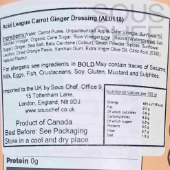 Acid League Ingredients Brands|Oil, Vinegar & Dressings^Carrot Ginger Dressing, 354ml