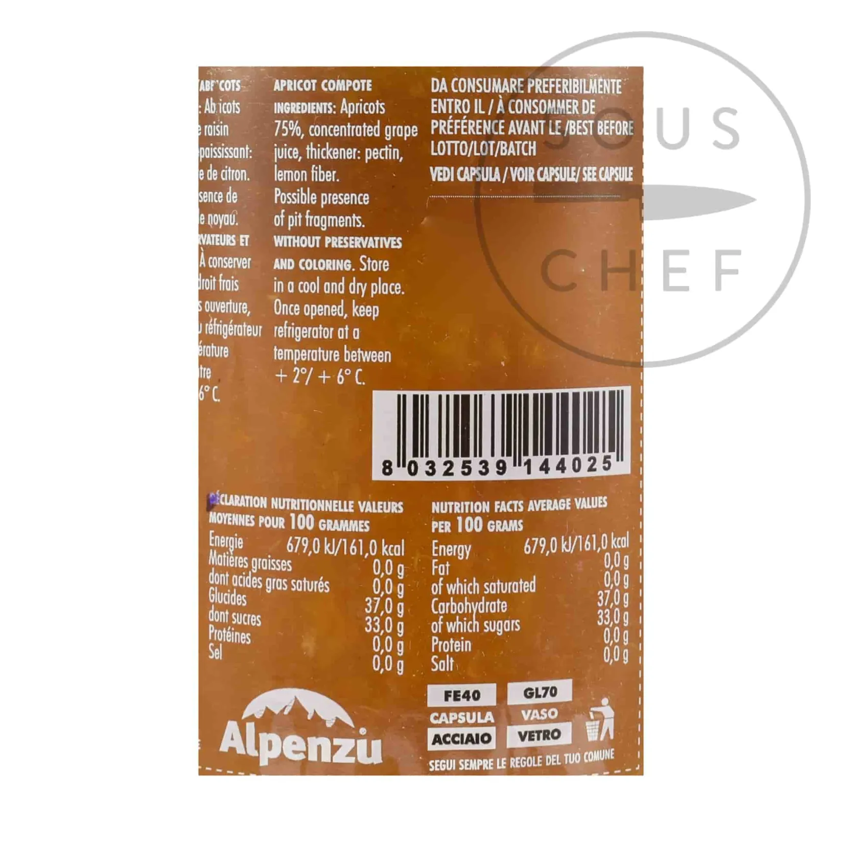 Alpenzu Ingredients Brands|Italian Ingredients^Apricot Preserve 100% Fruit Jam, 350g