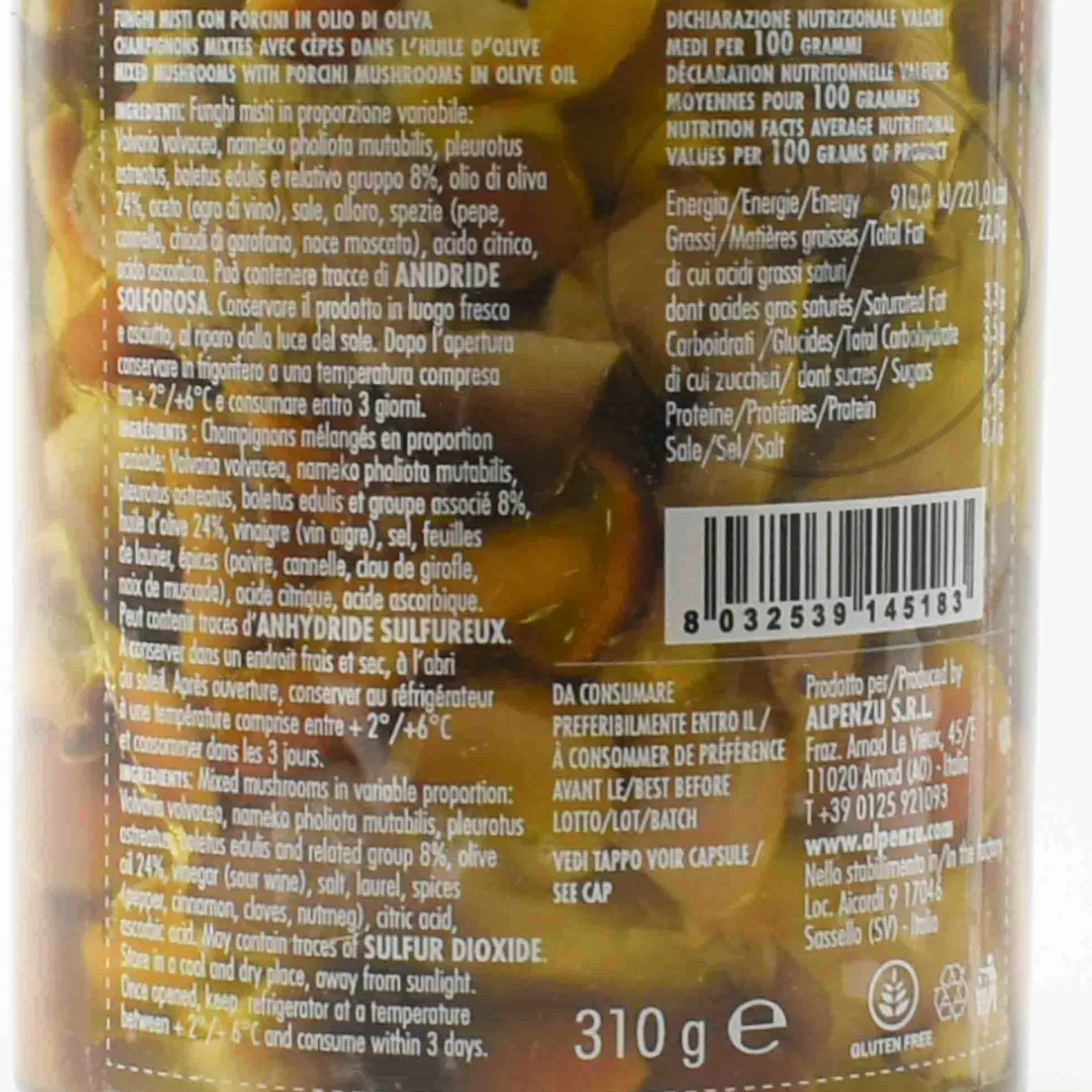 Alpenzu Ingredients Brands|Italian Ingredients^Mixed Mushrooms with Porcini Mushrooms in Olive Oil, 310g