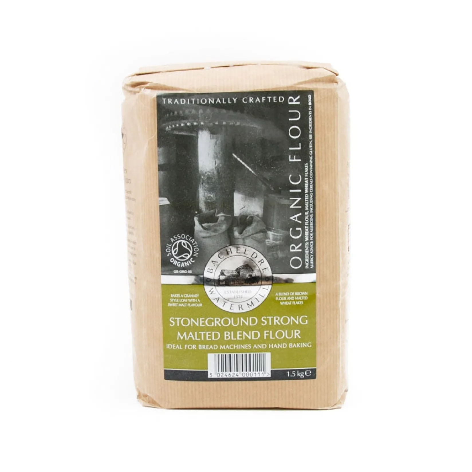 Bacheldre Watermill Ingredients Brands|Made In The Uk^Bacheldre Organic Stoneground Strong Malted Blend Flour, 1.5kg