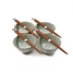 Kiji Stoneware & Ceramics Tableware Brands|Japanese Ingredients^Blue & White Flower Rice Bowl Set With Chopsticks
