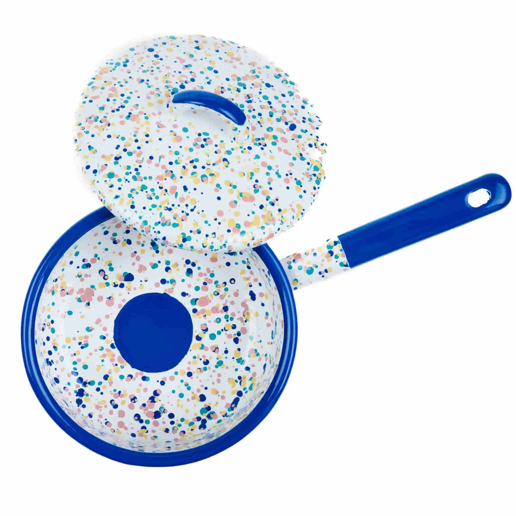 Kapka Enamel Pots & Pans^Blue Dot Enamel Saute Pan with Lid, 16cm