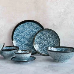 Kiji Stoneware & Ceramics Tableware Brands|Japanese Ingredients^Blue Wave Covered Bowl, 15.7cm