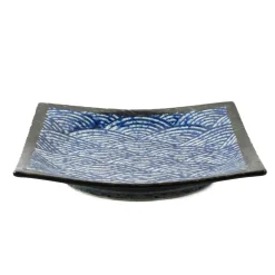 Kiji Stoneware & Ceramics Japanese Ingredients|Plates^Blue Wave Large Square Plate, 23.5cm