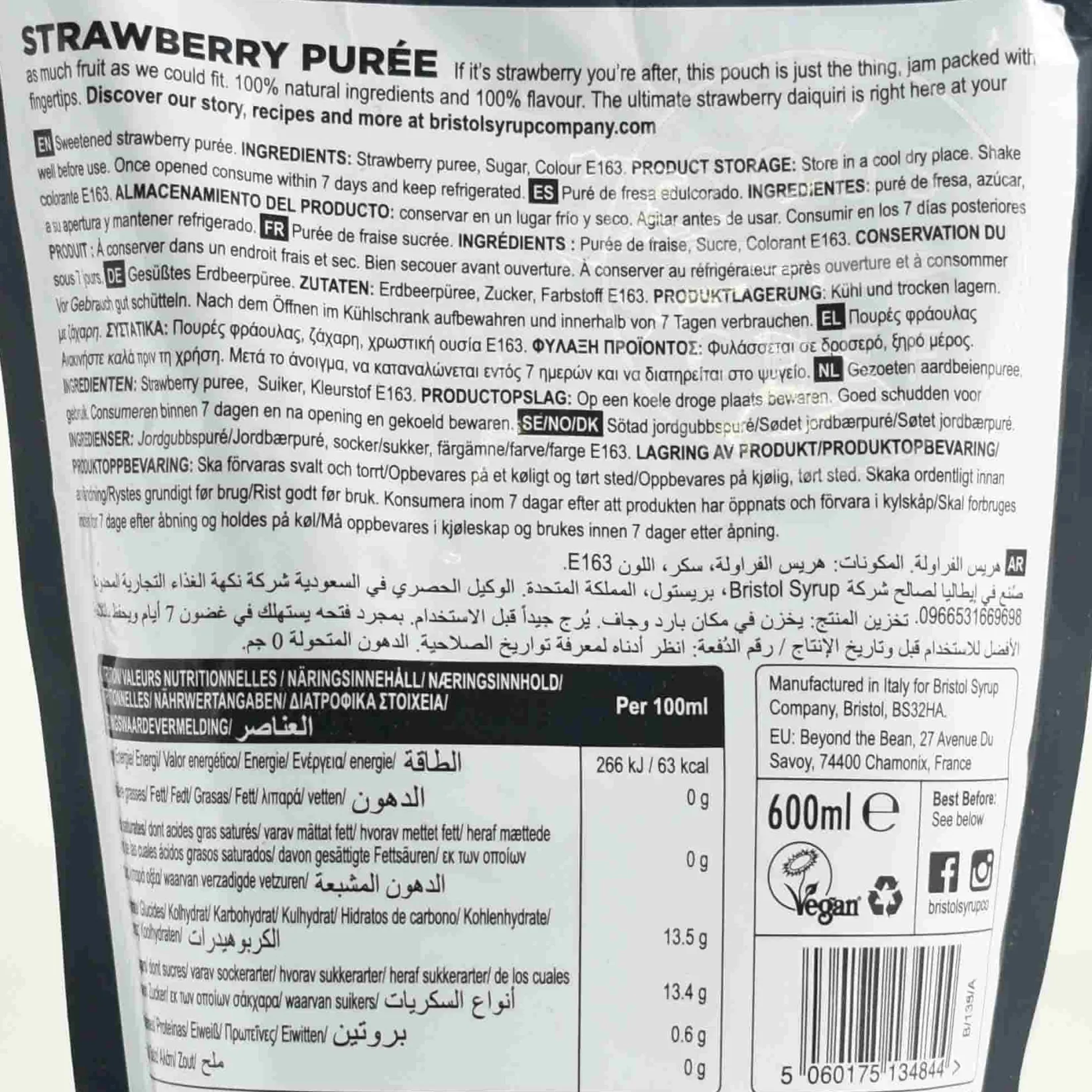 Bristol Syrup Co Ingredients Brands|Drinks^Strawberry Puree, 600ml