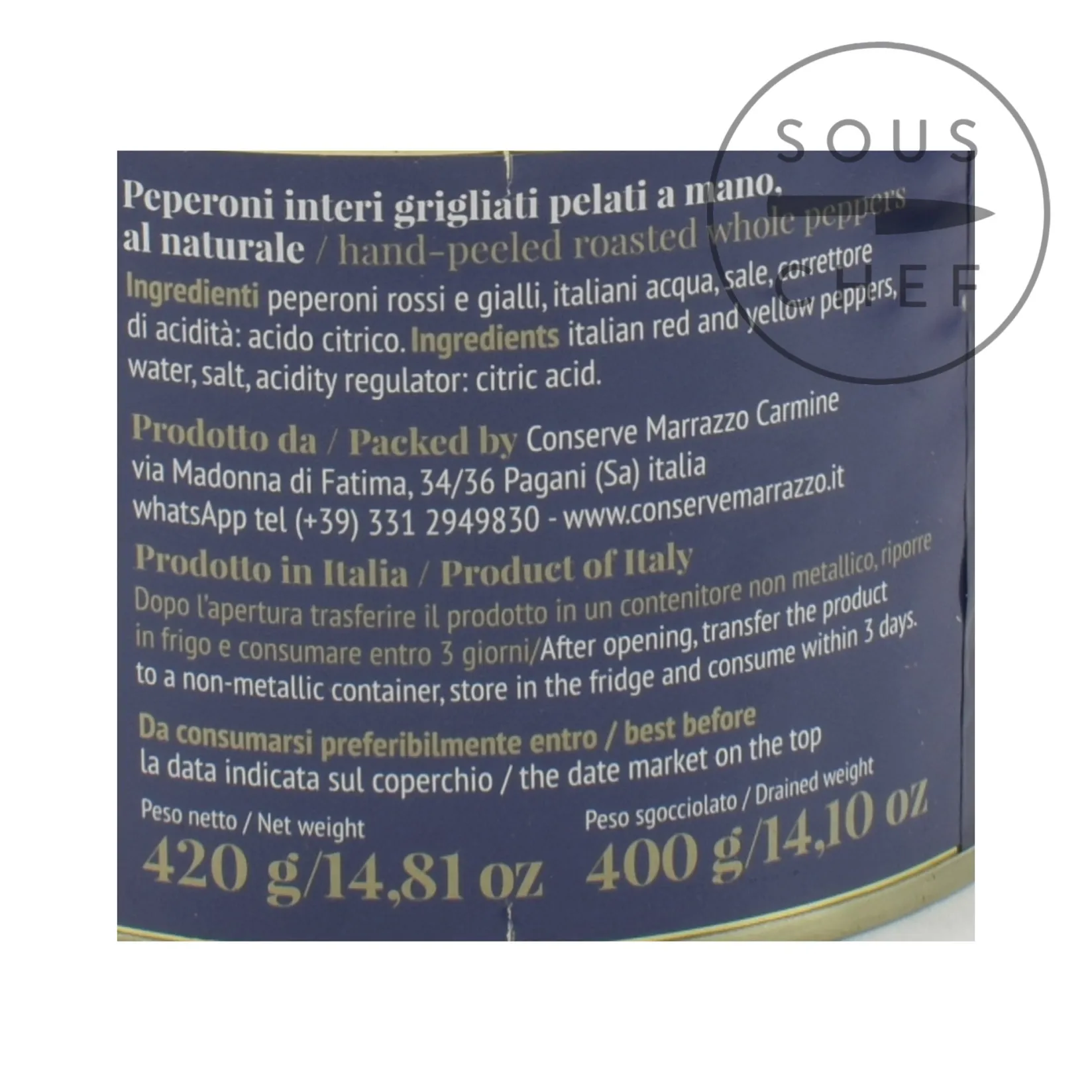 Casa Marrazzo Ingredients Brands|Italian Ingredients^Whole Grilled Hand-Peeled Peppers in Brine, 420g