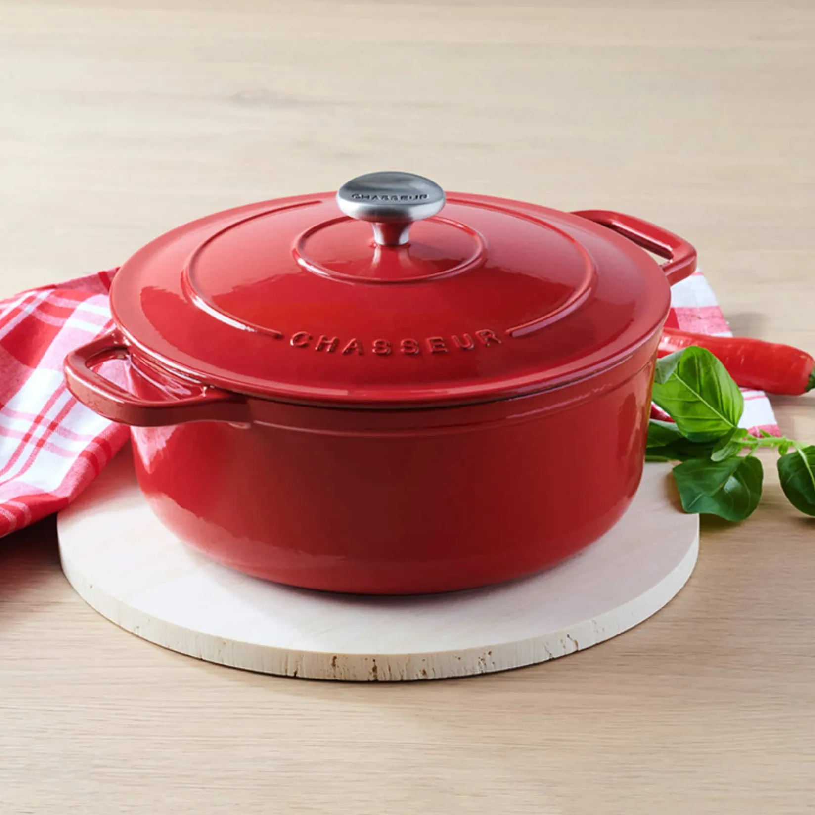 Chasseur Pots & Pans^Red Cast Iron Dutch Oven, 28cm