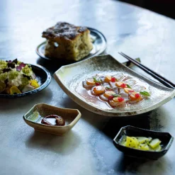 Kiji Stoneware & Ceramics Tableware Brands|Japanese Ingredients^Chouseki Blue Gold Sauce Dish, 9cm x 6.5cm x 2.5cm high