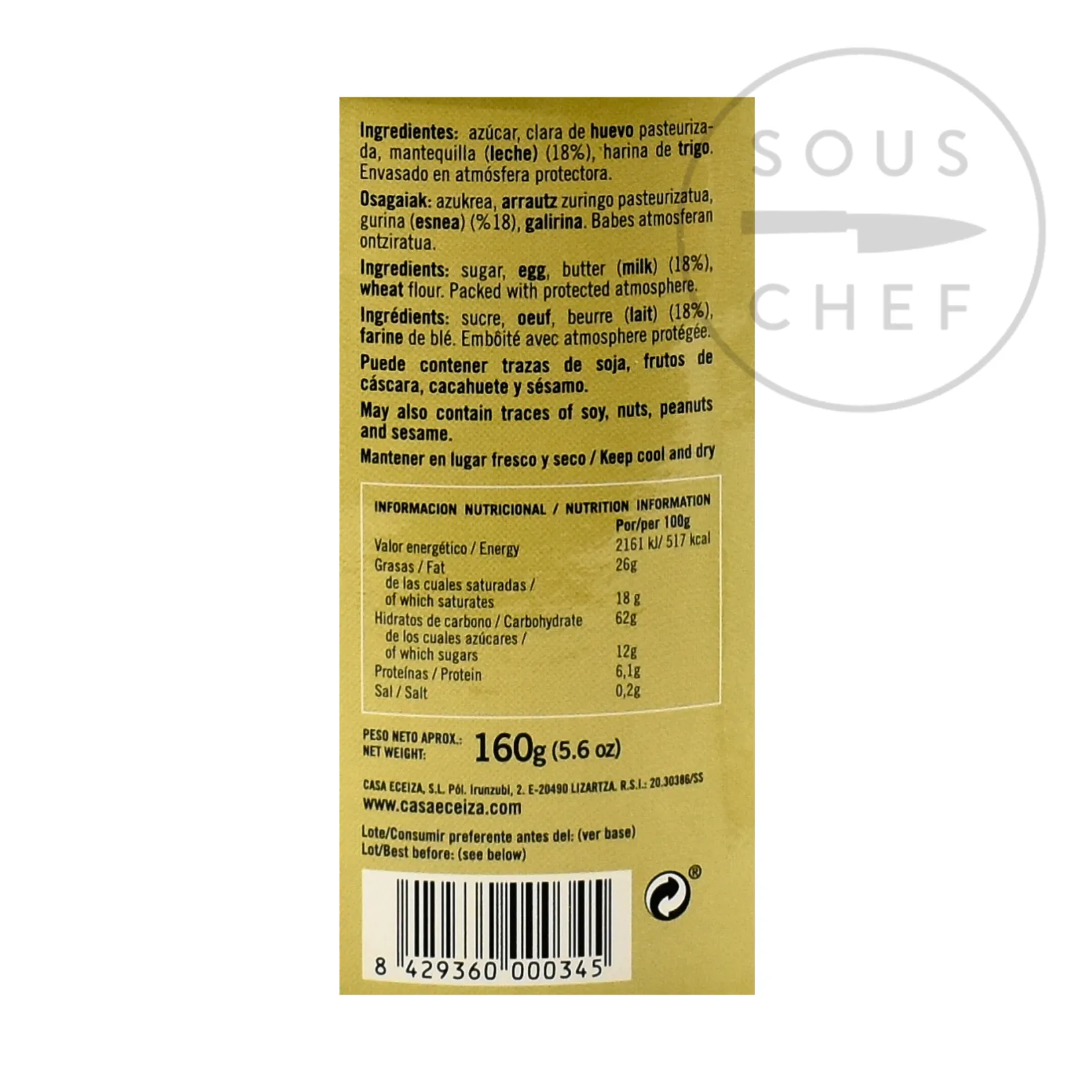 Casa Eceiza Spanish Ingredients|Chocolate & Sweets^Cigarrillos, 160g