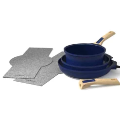 Cookut Pots & Pans^Lightweight Non-Stick 3 Piece Cookware Set with Detachable Handles, Blue, BPA-Free