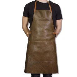 Dutchdeluxes Kitchen Textiles & Clothing^Leather BBQ Apron in Vintage Brown