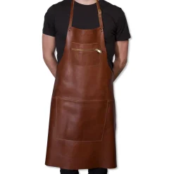 Dutchdeluxes Kitchen Textiles & Clothing^Leather Zipper Apron in Classic Brown