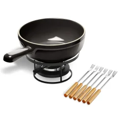Emile Henry French Ingredients|Pots & Pans^Black Cheese Fondue Set, 22cm