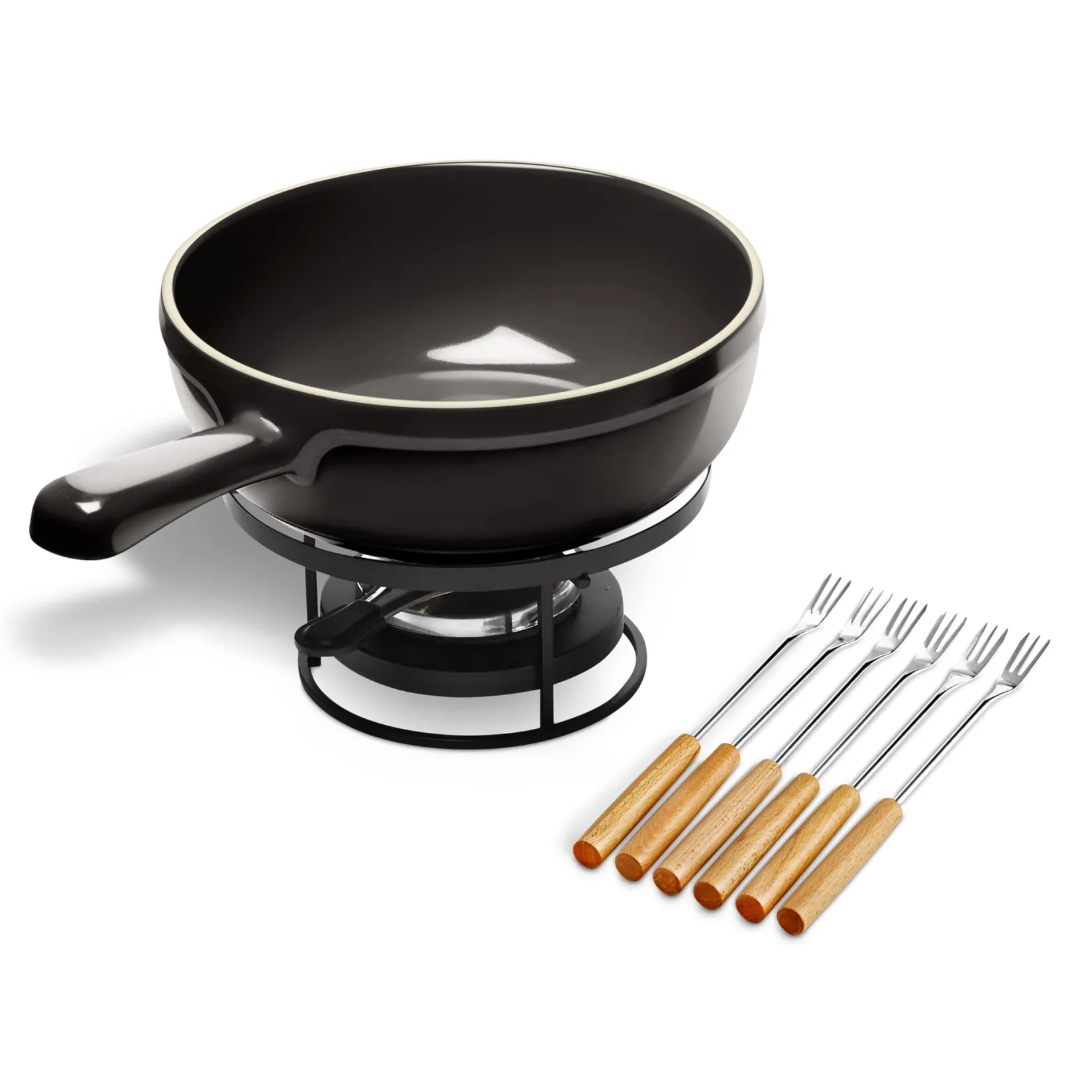 Emile Henry French Ingredients|Pots & Pans^Black Cheese Fondue Set, 22cm