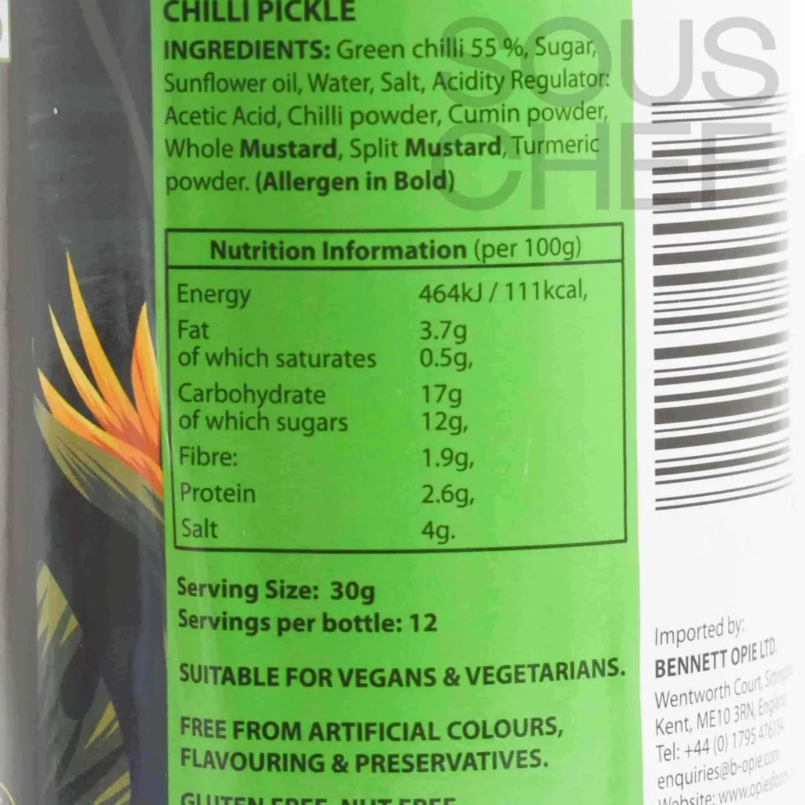 Ferns Indian Ingredients|Vegetables^' Chilli Pickle, 380g