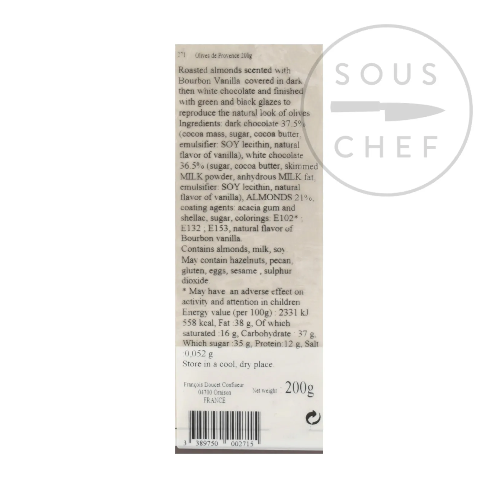 Francois Doucet Ingredients Brands|French Ingredients^Chocolate Olives, 200g