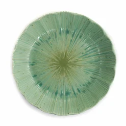 Kiji Stoneware & Ceramics Japanese Ingredients|Plates^Green Scalloped Japanese Deep Dinner Plate, 22cm