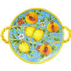 Tuscan Handmade Tableware Brands|Italian Ingredients^Hand Painted Centrepiece Dish - Pomegranates & Lemons, 35cm