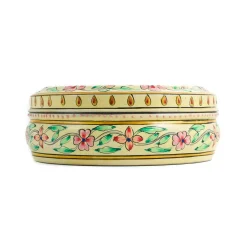 Indian Tiffin Indian Ingredients|Food Storage & Containers^Hand Painted Single Tier White Tiffin Tin, 300ml