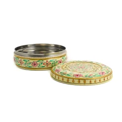 Indian Tiffin Indian Ingredients|Food Storage & Containers^Hand Painted Single Tier White Tiffin Tin, 300ml