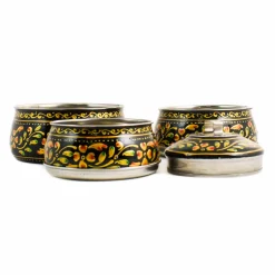 Indian Tiffin Indian Ingredients|Food Storage & Containers^Hand Painted Three Tier Black Tiffin Tin, 1.5 Litre