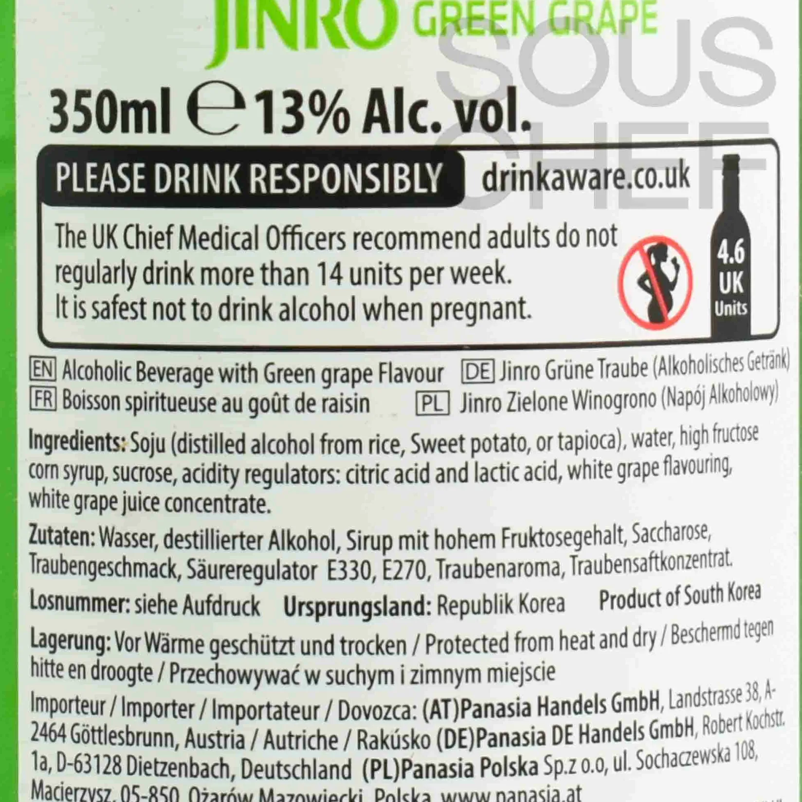 Jinro Ingredients Brands|Drinks^Chamisul Green Grape Soju 13V, 350ml