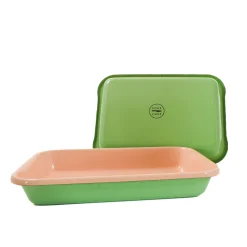 Kapka Enamel Baking Supplies & Equipment^Kapka x Sous Chef Colourblock Enamel Roasting Dish, 26cm, Green & Pink