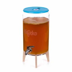 Kefirko Pickling, Preserving & Fermenting Jars^Blue Kombucha Glass Fermenter with Spigot and Wooden Stand, 7L