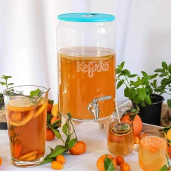 Kefirko Pickling, Preserving & Fermenting Jars^Blue Kombucha Glass Fermenter with Spigot and Wooden Stand, 7L