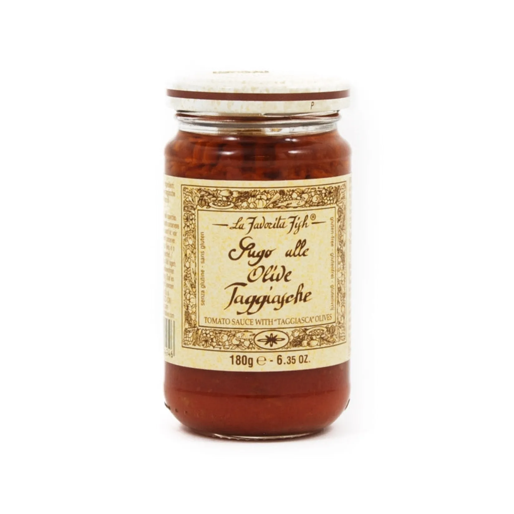 La Favorita Italian Ingredients|Sauces & Condiments^Tomato Sauce With Taggiasca Olives, 180g
