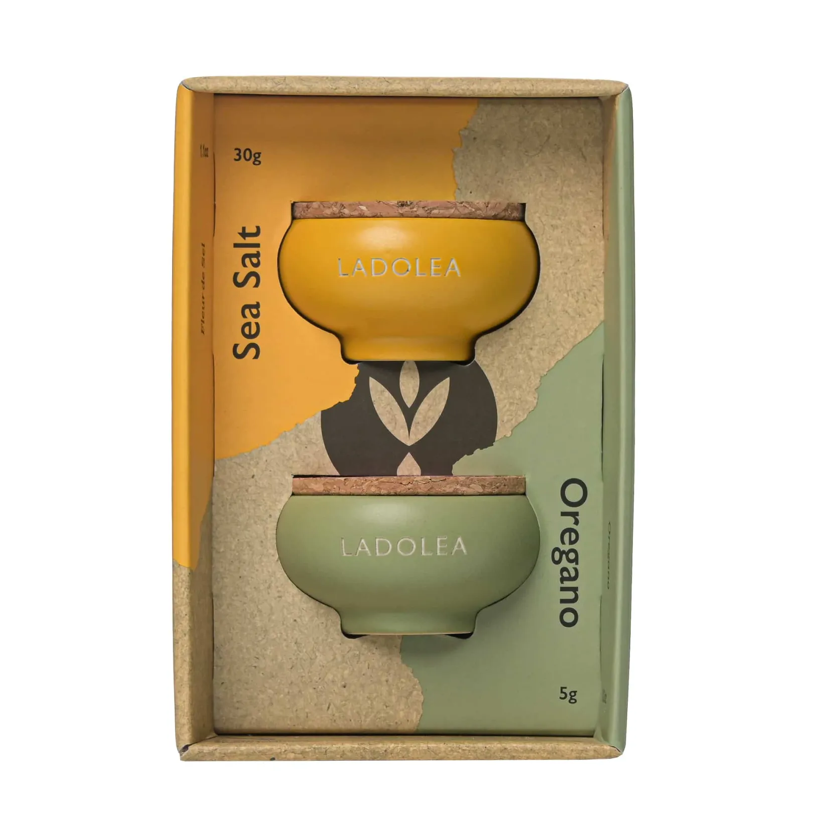 Ladolea Greek Ingredients|Herbs & Spices^Set of 2 Greek Fleur De Sel Sea Salt & Oregano, 30g & 5g