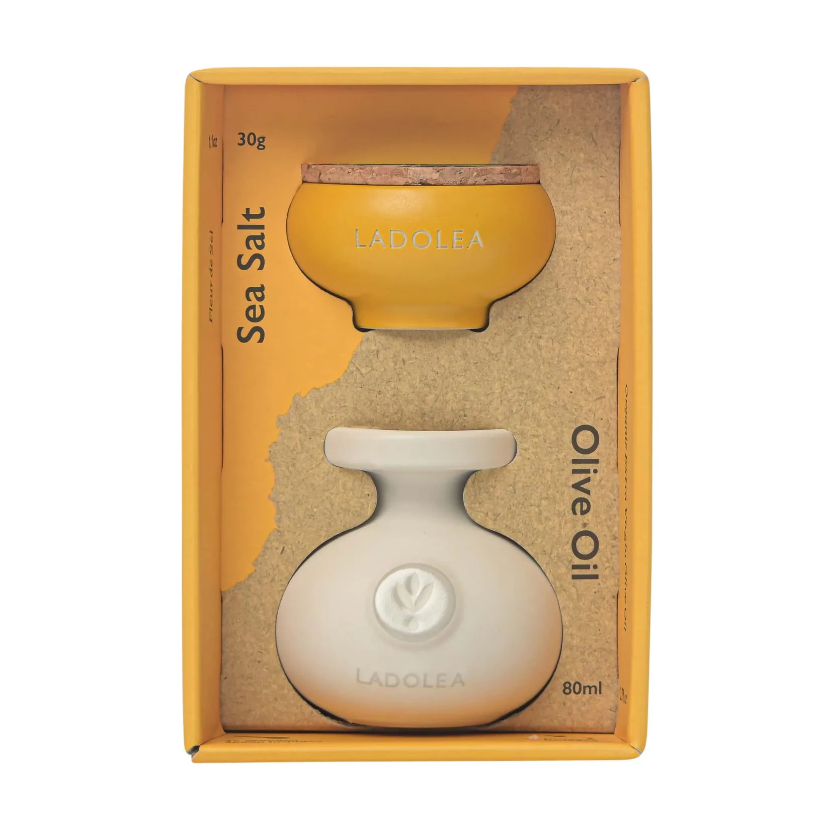 Ladolea Ingredients Brands|Greek Ingredients^Set of 2 Greek Fleur De Sel Sea Salt & Extra Virgin Olive Oil, 30g & 80ml