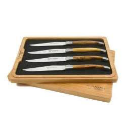 Laguiole en Aubrac French Ingredients|Kitchen Knives^Set of 4 Full Handle Steak Knives, Pistachio Wood