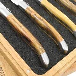 Laguiole en Aubrac French Ingredients|Kitchen Knives^Set of 4 Full Handle Steak Knives, Pistachio Wood
