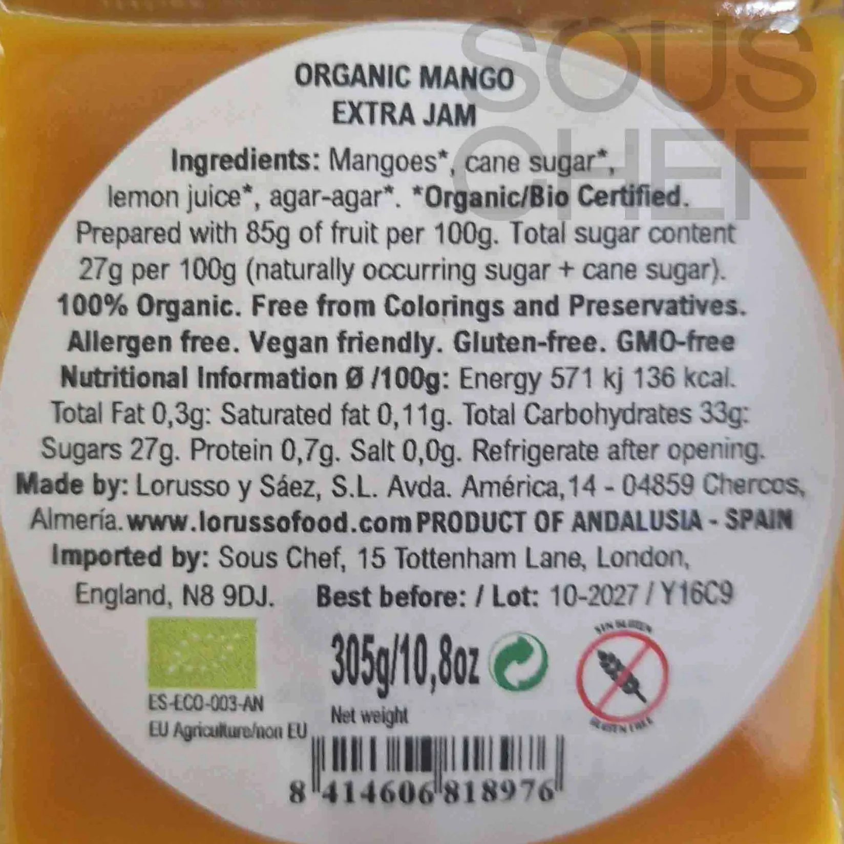LoRUSSo Ingredients Brands|Jam, Honey & Spreads^Organic Artisanal Mango Jam, 305g