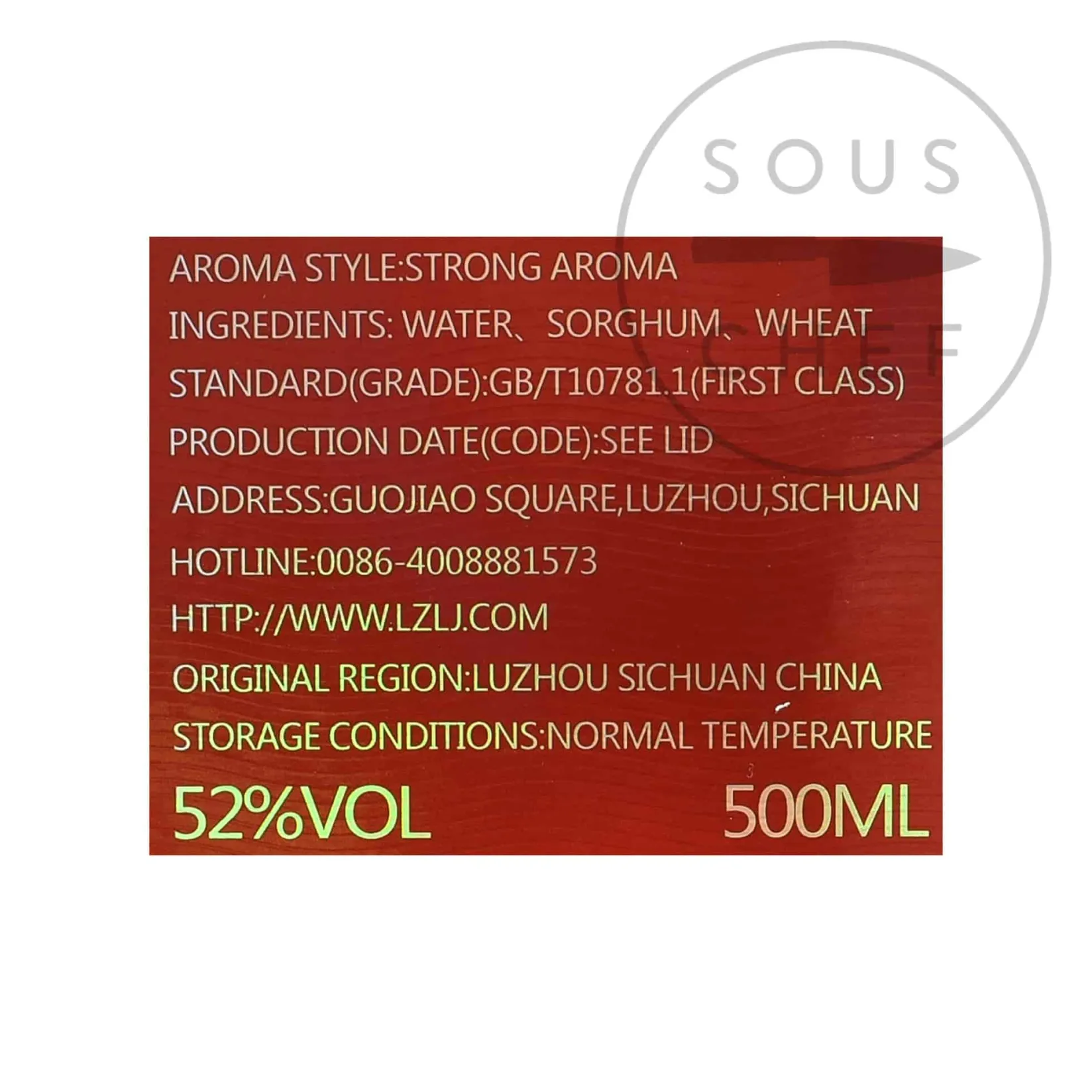 LuZhou Ingredients Brands|Chinese Ingredients^LaoJiao Tou Qu Baijiu 52%, 500ml