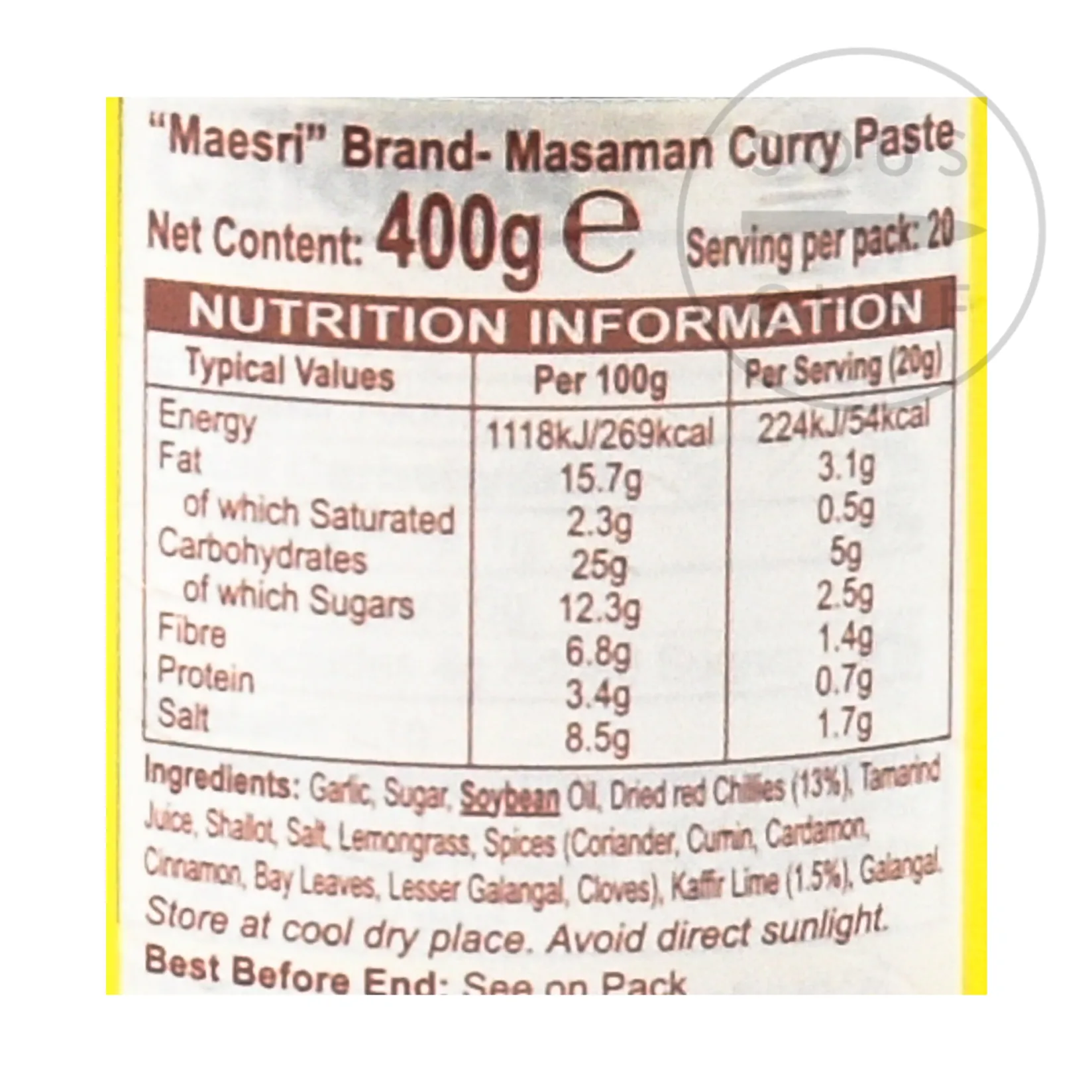 Mae Sri Ingredients Brands|Southeast Asian Ingredients^Thai Masaman Curry Paste, 400g