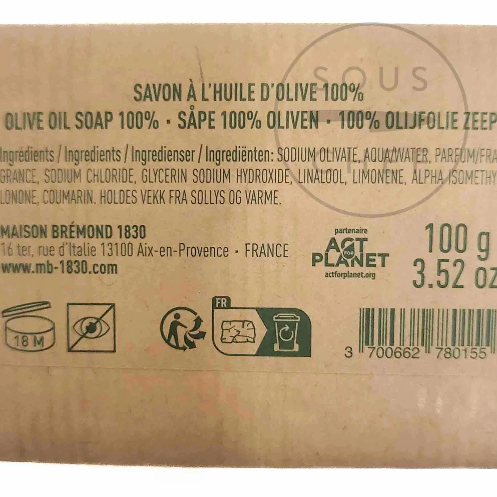 Maison Bremond Home Care & Cleaning^Olive Oil Soap, 100g