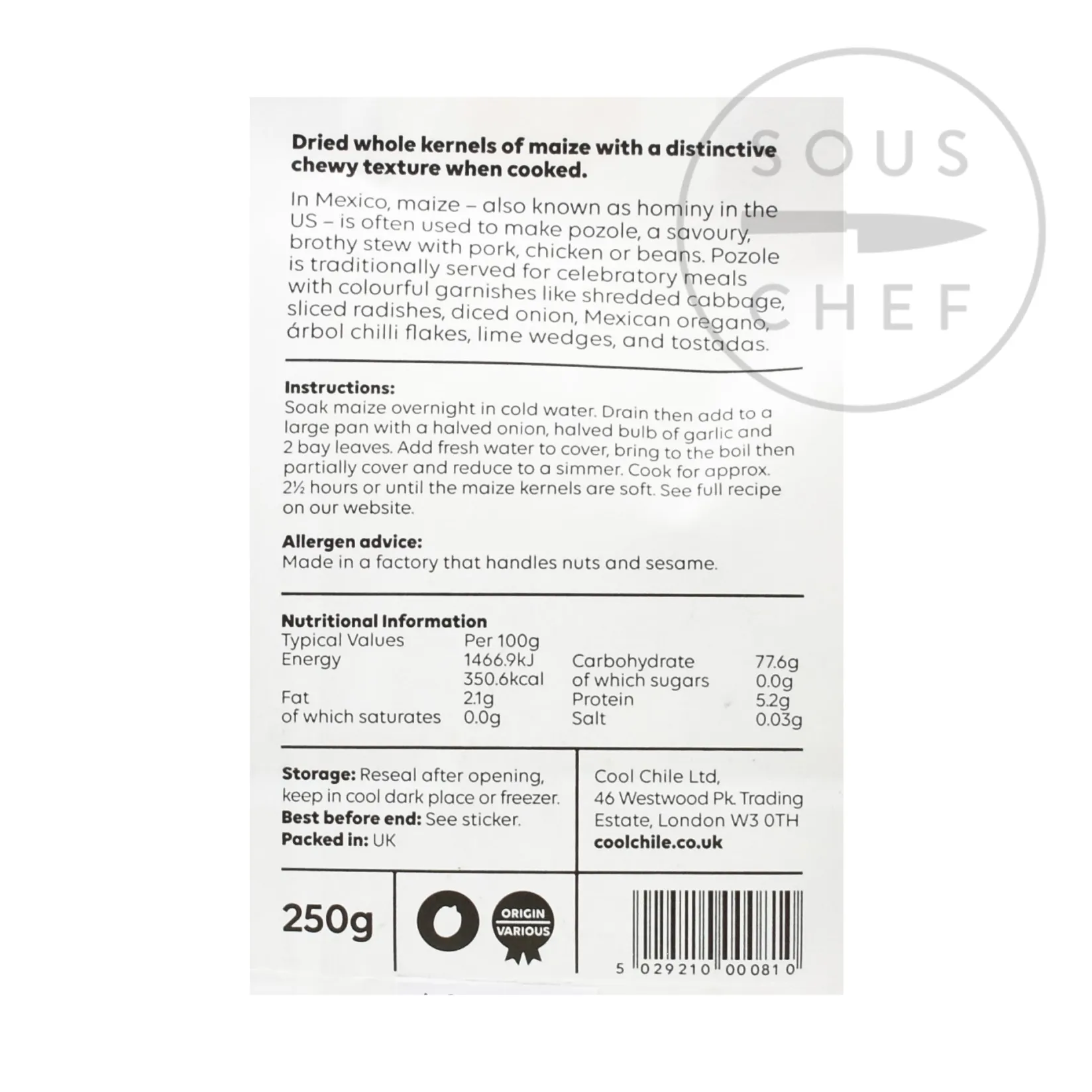 Cool Chile Co Ingredients Brands|Mexican Ingredients^Maize for Pozole, 250g