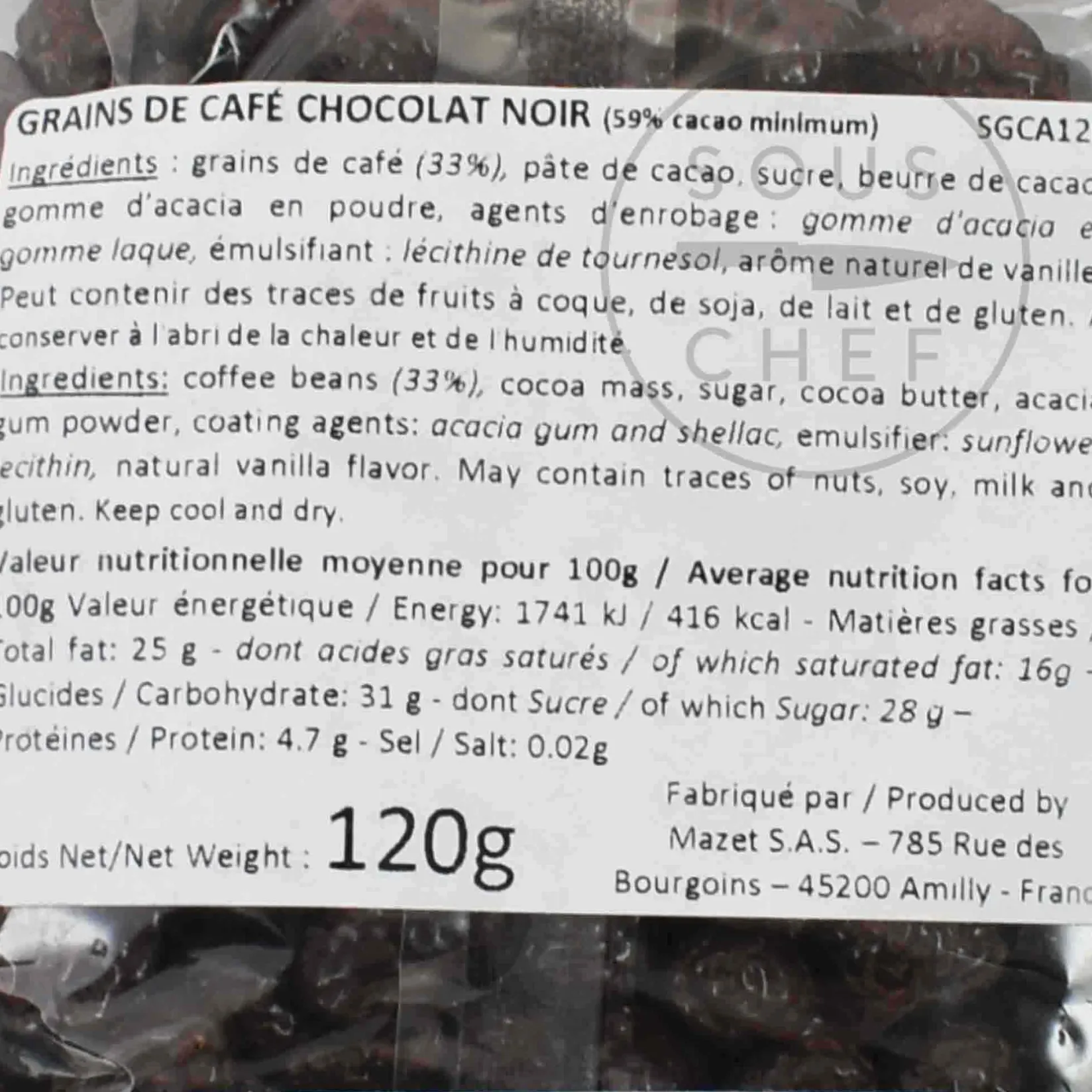 Mazet Ingredients Brands|Chocolate & Sweets^Chocolate Covered Espresso Beans, 120g
