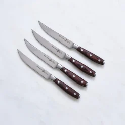Messermeister Kitchen Knives^Avanta Pakkawood 4 Piece Steak Knife Set, Brown