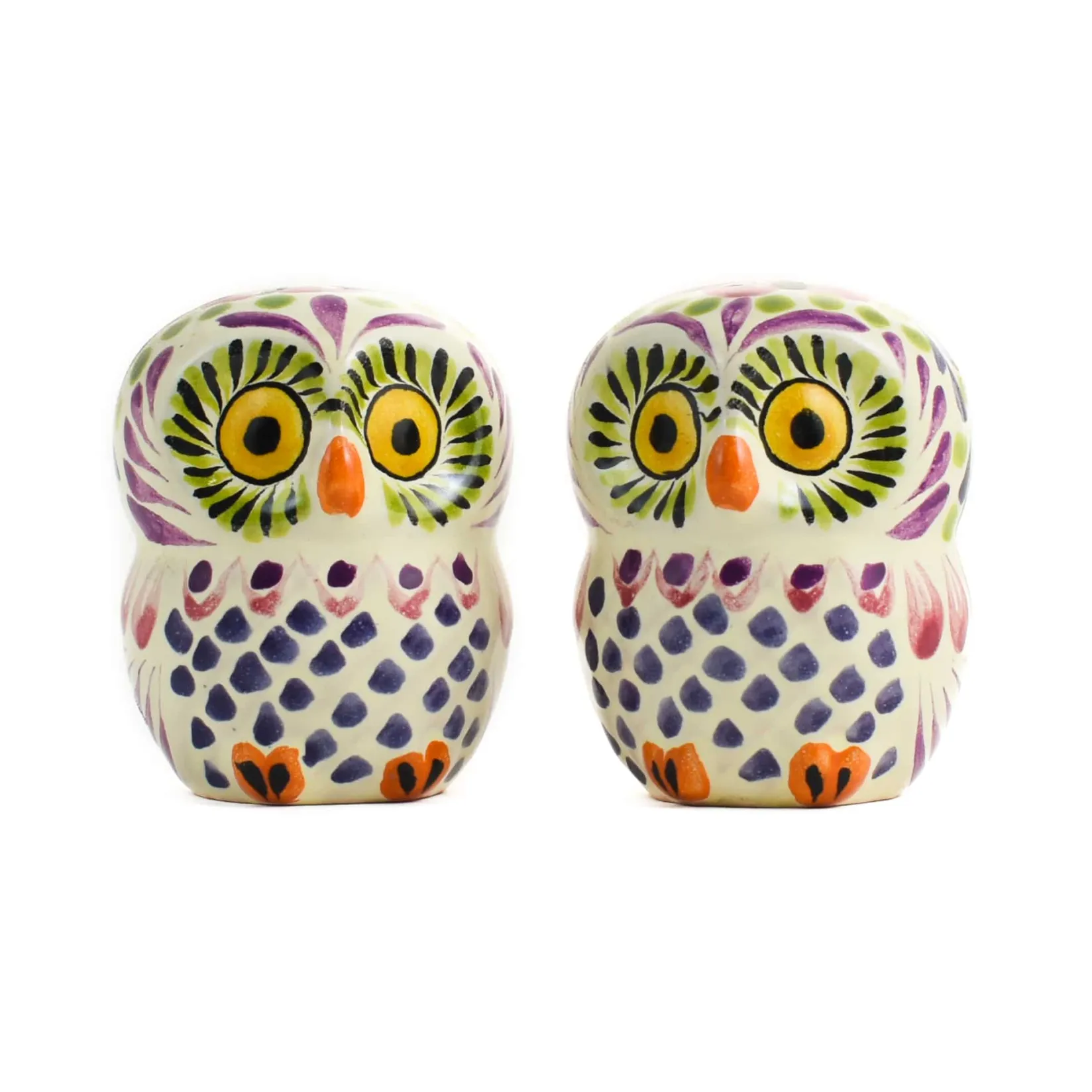 Gorky Pottery Mexican Ingredients|Table Setting^Mexican Hand Painted Purple Owl Salt & Pepper Shaker Set