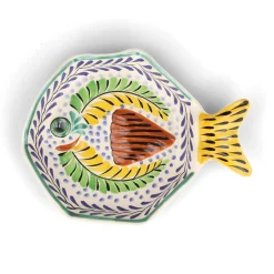 Gorky Pottery Plates|Crockery & Dinnerware^Mexican Hand Painted Yellow & Blue Fish Dish, 25.5cm