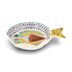 Gorky Pottery Plates|Crockery & Dinnerware^Mexican Hand Painted Yellow & Blue Fish Dish, 25.5cm