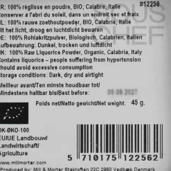 Mill & Mortar Ingredients Brands|Herbs & Spices^Organic Coarse Liquorice Powder, 45g