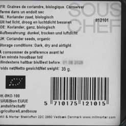 Mill & Mortar Ingredients Brands|Indian Ingredients^Organic Coriander Seeds, 35g