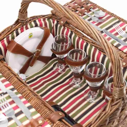 Les Jardin de la Comtesse Picnicware|Disposable Tableware^Montmarte Red Striped Picnic Hamper, 4 Person