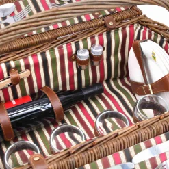 Les Jardin de la Comtesse Picnicware|Disposable Tableware^Montmarte Red Striped Picnic Hamper, 4 Person
