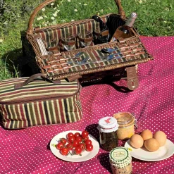 Les Jardin de la Comtesse Picnicware|Disposable Tableware^Montmarte Red Striped Picnic Hamper, 4 Person